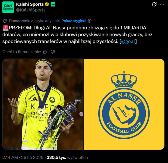 HIT! NIE BĘDZIE TRANSFERÓW Al-Nassr! Tyle wynosi DŁUG klubu CR7!